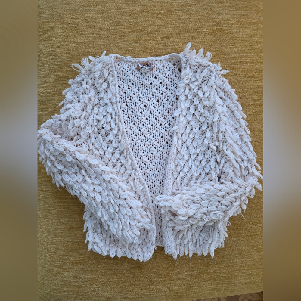 Mudd White Knit Sweater Crochet Loop Cardigan Boho Size XS